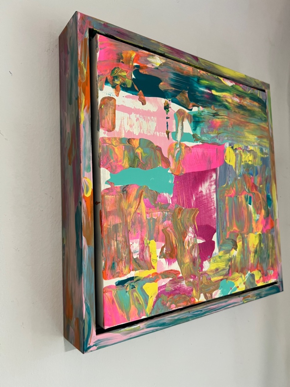 Abstract Canvas Wall Art - Pink Multicolor Modern Painting - Picture 2 of 6
